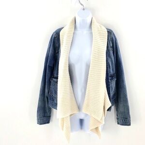 Abercrombie & Fitch Womens Denim Jacket Blue Jean Attached Sweater Scarf Sz M